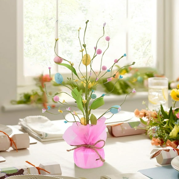 Yhmxh Easter Decorations, Easter Ornaments, Easter Gifts Easter Eggs Plants Easter Party Decorations Artificial Easter Eggs Plants Eggs Pots Foam artificial trees