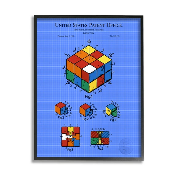 Stupell Industries Vivid Logic Toy Patent Graphic Art Black Framed Art Print Wall Art, Design by Karl Hronek
