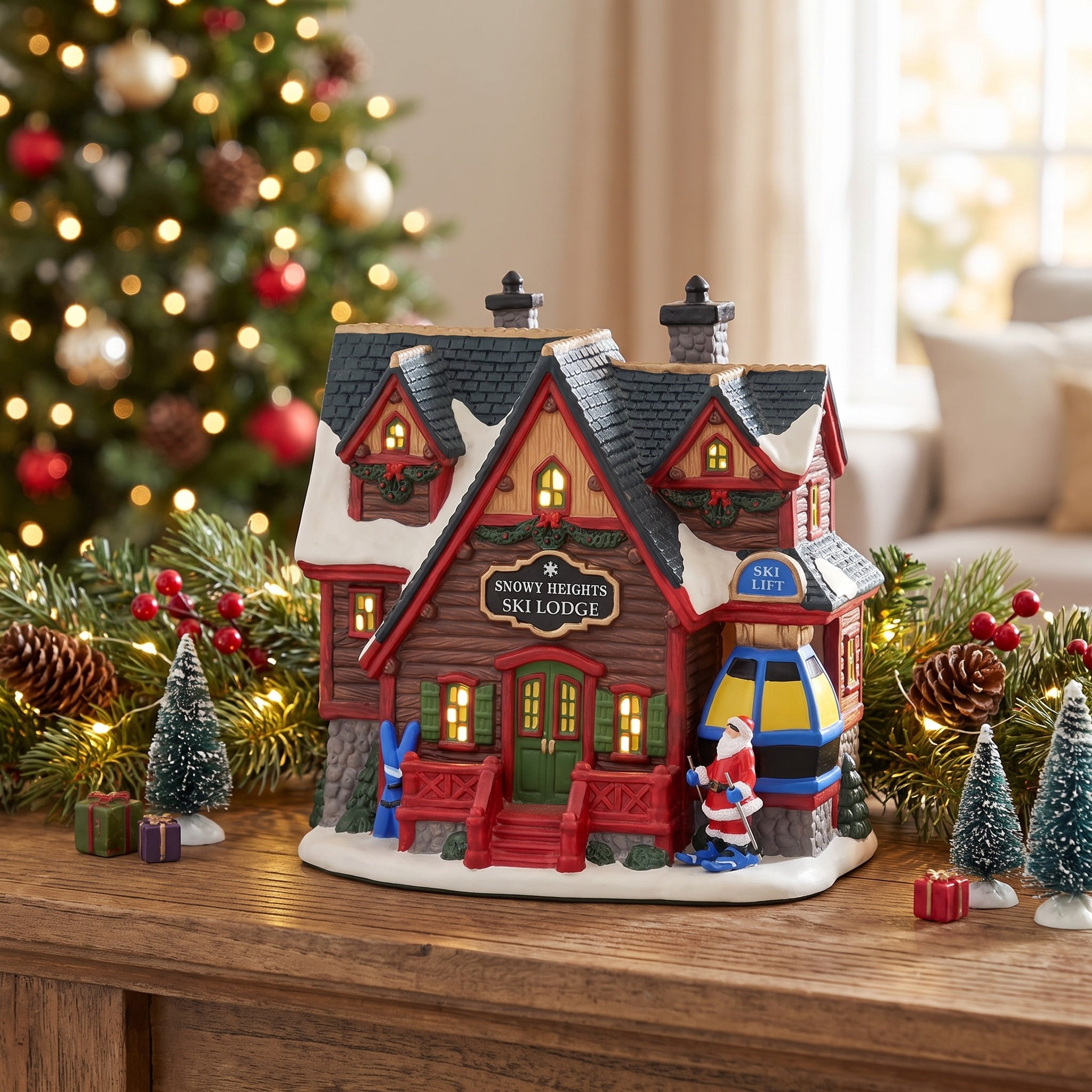 Light-Up Alpine Ski Lodge Christmas Village Building, Multicolor, 9", by Holiday Time