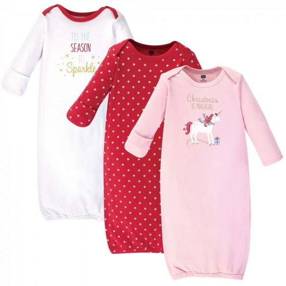 Hudson Baby Infant Girl Cotton Gowns, Magical Christmas, Preemie-Newborn