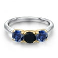 thumbnail image 3 of Gem Stone King 10K Two Tone Gold Black Onyx and Blue Created Sapphire Engagement Ring for Women | 1.68 Cttw | Round 5MM | Gemstone December Birthstone | Size 6, 3 of 6