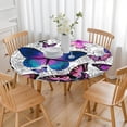 thumbnail image 3 of Purple Butterfly Rose Pattern Round Fitted Tablecloth with Elastic Edge,Dining Table Cover Waterproof,Outdoor Round Tablecloth for Camping,Dining,Indoor and Outdoor, 3 of 7