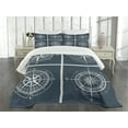 thumbnail image 3 of Ambesonne Compass Quilted Bedspread Set 2 Pcs, White Compass Design, Twin Size, Navy Blue and White, 3 of 5