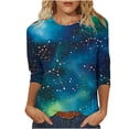 thumbnail image 1 of Staron Liquidation Hauts d'Été pour Femmes 2025 Manches 3/4 Col Rond Tunique Imprimé Mode T-Shirts Graphiques Basiques Hauts Amples Chemises Décontractées, 1 of 5