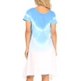 thumbnail image 2 of Sakkas Lilla Women's Casual Tie Dye Midi Boho Loose Short Sleeve Knit Dress Pocket - Blue - S/M, 2 of 5