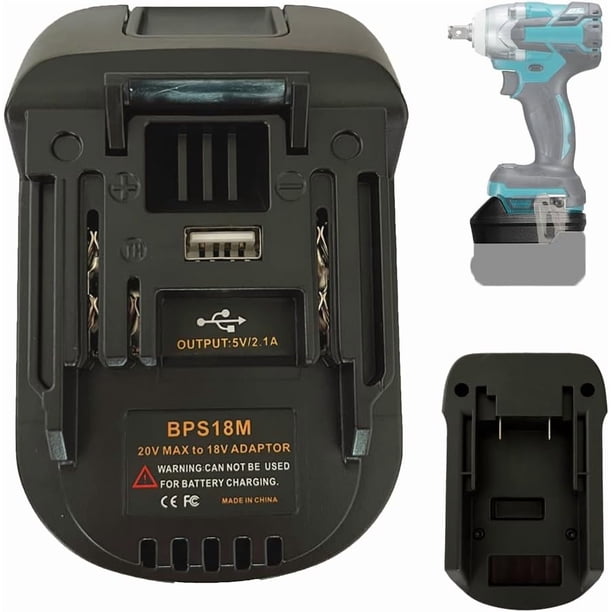 Adaptador de Batería para Black&Decker 20V para Cable Porter Convertidor de Batería de Iones de Litio de 20V para Makita 18V BL1830 BL1840 BL1850 Herramientas Inalámbricas BPS18M