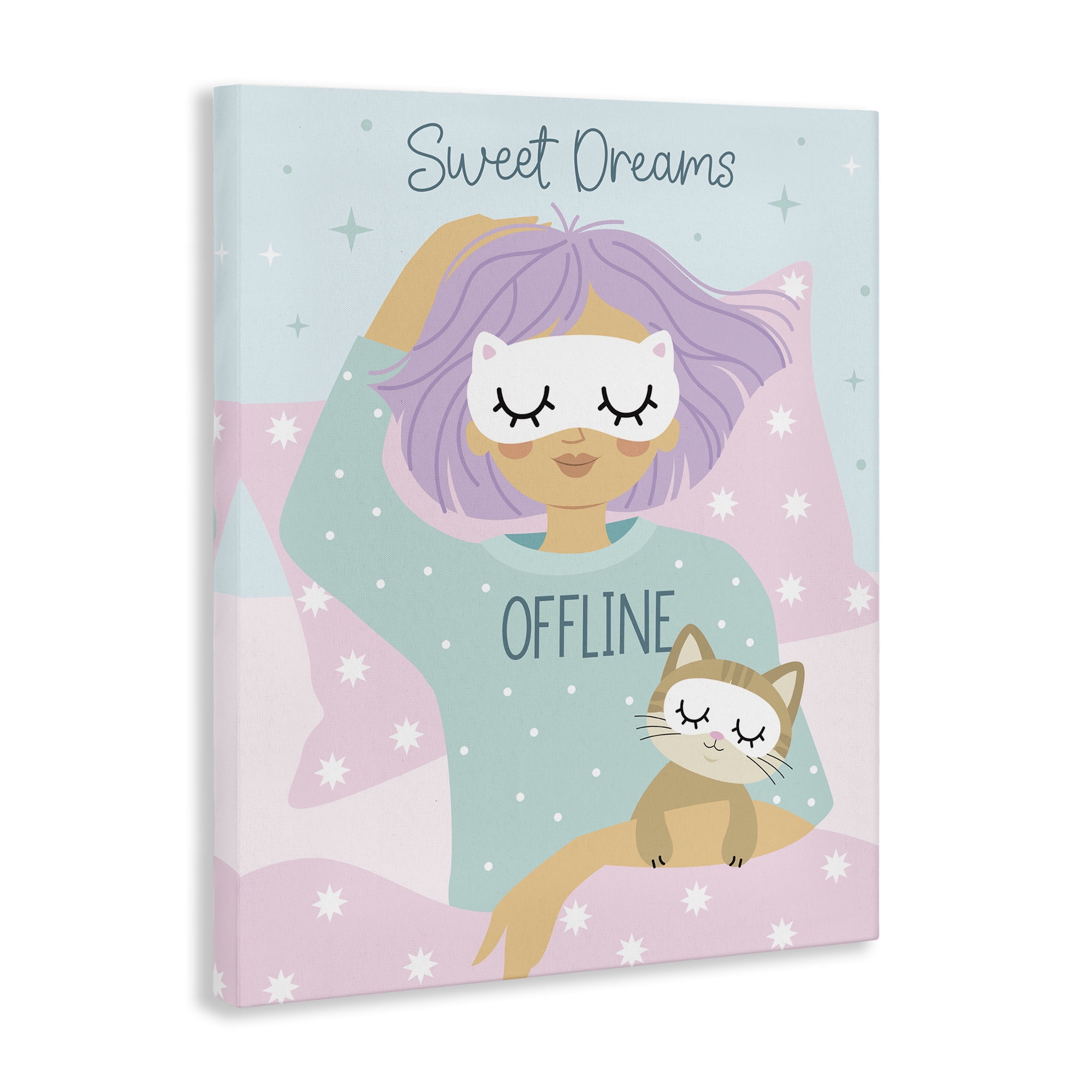 Stupell Industries Sweet Dreams Girl & Cat People Painting Wrapped Canvas Art Print Wall Art, 24 x 30