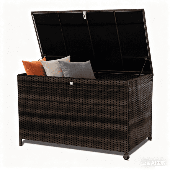 NAWAY Outdoor Storage BoxWaterproof,130 Gal Resin Rattan Deck Boxfor Patio Garden Furniture, Outdoor Cushion Storage