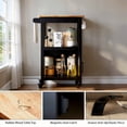 thumbnail image 4 of Rolling Kitchen Island Cart with Rubber Wood Countertop, Mobile Storage Cart Featuring Drawer, Cabinet, Shelf and Side Hooks, Compact Microwave Stand for Small Kitchen Spaces, Black, 4 of 9
