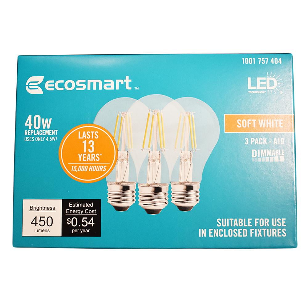 EcoSmart 40-Watt Equivalent A19 General Purpose Dimmable Clear Glass ...