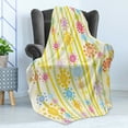 thumbnail image 4 of Floral Soft Flannel Fleece Blanket, Vertical Lines with Colorful Cartoon Style Flowers and Dots Kids Girls Fun Children, Cozy Plush for Indoor and Outdoor Use, 60" x 80", Multicolor, by Ambesonne, 4 of 5