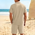 thumbnail image 4 of Domuza Short Sets 2 Piece Outfits for Men Casual Short Sleeve Collared Button-Up Tee Shirts and Shorts New Trendy Beach Vacation Clothes Khaki 3XL, 4 of 5