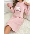 thumbnail image 2 of Silver Basic Women's Pink Cute Thick Plush Flannel Pajamas With Heart-Shaped Print Nightdress S,FSAX-1, 2 of 2