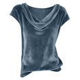 thumbnail image 5 of Delayuji Women's Velvet Tshirt Elegant Dressy Shirt Cowl Neck Short Sleeve Shirts Casual Blouses Tshirts Business Casual Outfits, 5 of 5