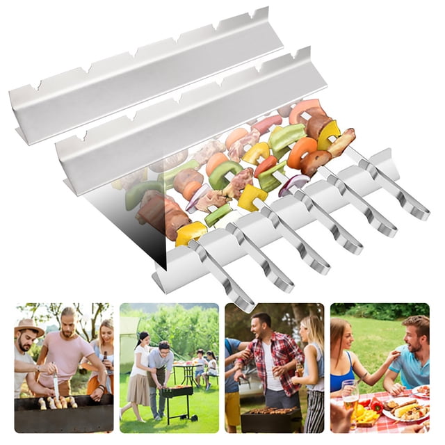 YAOMOBB V-shaped Kebab Rack Food Grade Stainless Steel Skewers Holder V shaped 6 Slots Multifunctional Barbecue Kebabs Racks