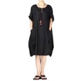 thumbnail image 1 of facefd Robe Ample Femme Manches Courtes Printemps Été Robe Col Rond Jupe Irrégulière Décontractée Couleur Unie Robes Longueur Genou Mode Noir TTG, 1 of 7