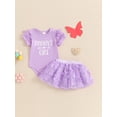 thumbnail image 2 of Nygoyerh Baby Girls Father's Day Outfits Short Sleeve Letter Print Romper + 3D Butterfly Tutu Skirt + Headband 3Pcs Newborn Infant Cute Summer Skirts Sets  0-18 Months, 2 of 7