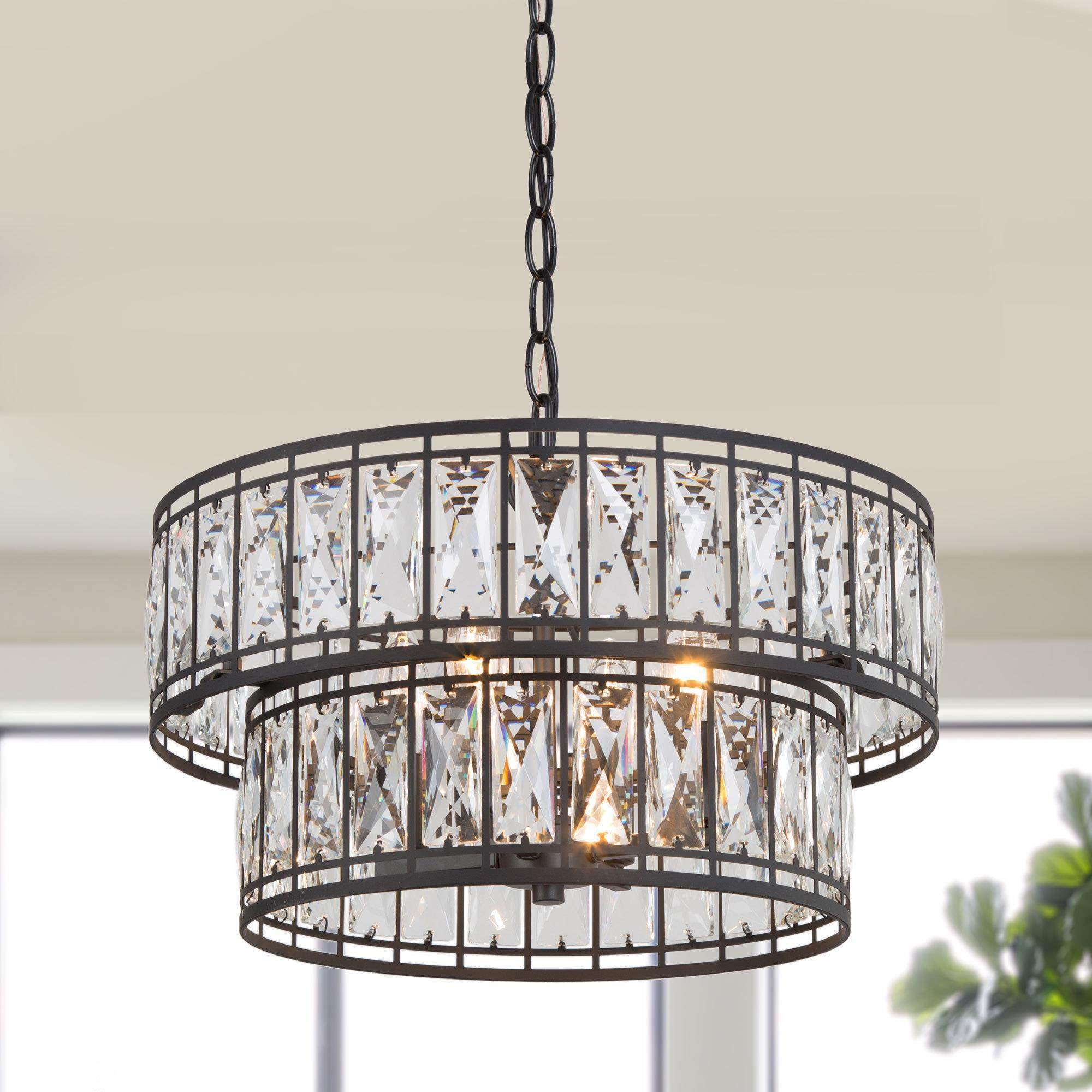 LNC 4-Light Two-Tier Crystal Round Modern Chandelier for Living or Dining Room