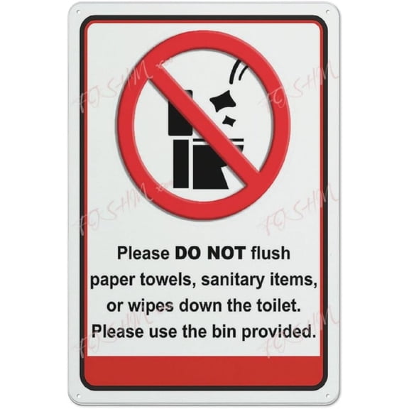 Vintage Tin Sign Do Not Flush Sanitary Products, Towels Or Wipes Down The Toilet Wc Business Warning Indoor & Outdoor Use Safety Warning Sign 12""X8"", Acrylic8