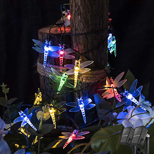 100 Led Multi-Colour Solar Lights Dragonfly Waterproof Outdoor Garden Party Lamp 