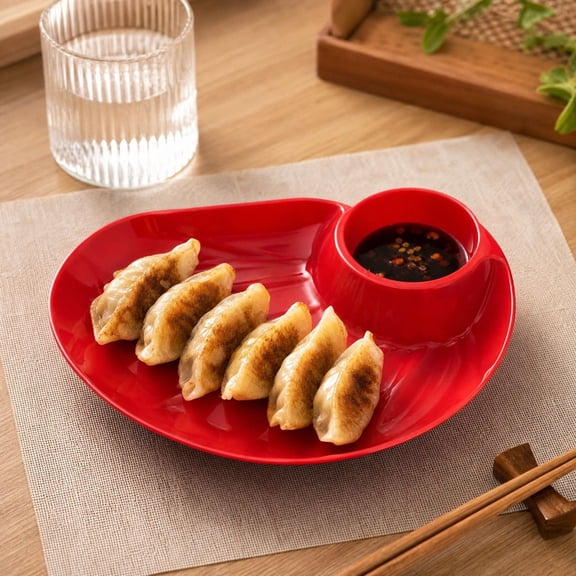 Dumpling Serving Plate with Built-in Sauce Compartment Divided Snack Dish for Kitchen Dining Table Appetizer Sushi Dessert Home Daily Use Party Supplies