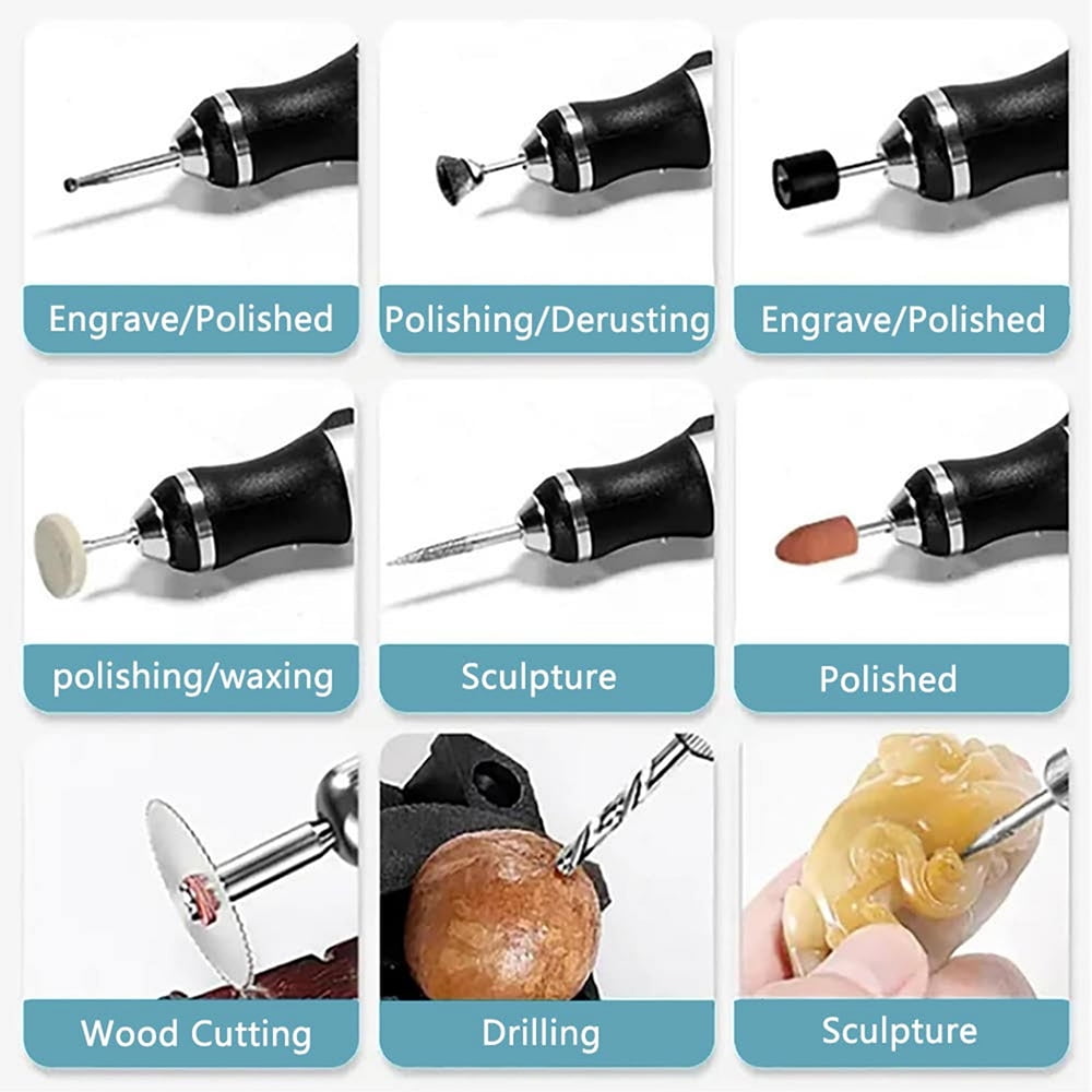 52Pcs Electric Engraving Pen Kits, Mini Portable Electric Engraver Tool for Jewelry Wood Metal Stone Plastic Glass Etching