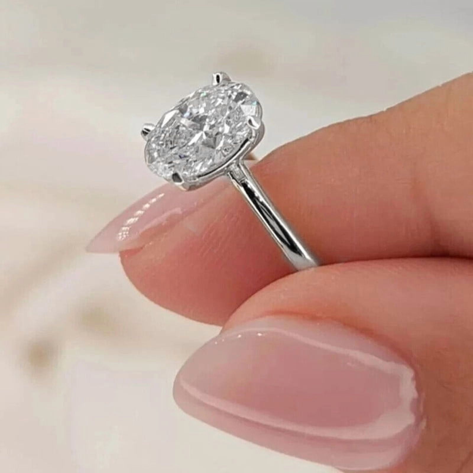 solitaire jewels 2.5CT Oval Moissanite Solitaire Engagement Ring For Women, 18K White Gold