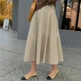 thumbnail image 4 of GERsome Women's High Waist A-line Flared Long Skirt Winter Fall Midi Knit Skirt, 4 of 9