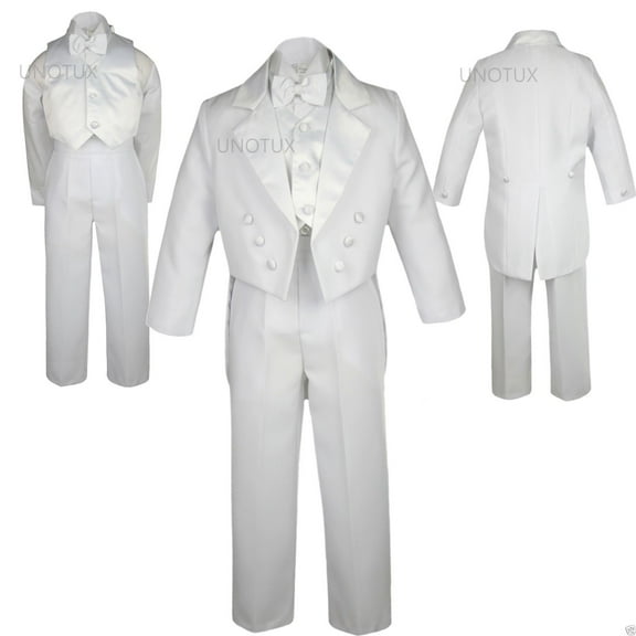 WEDDING FORMAL White 5PC TAIL TUXEDO SUITs BABY INFANT TODDLER Kid Teen BOY S-20