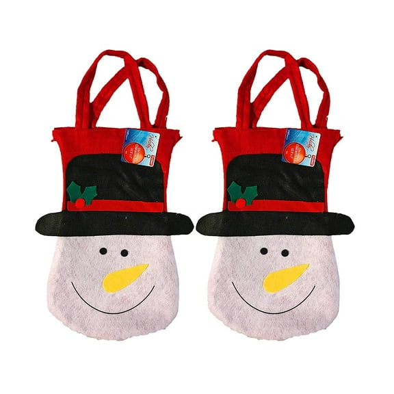 Christmas Fabric Snowman Character Drawstring Totes