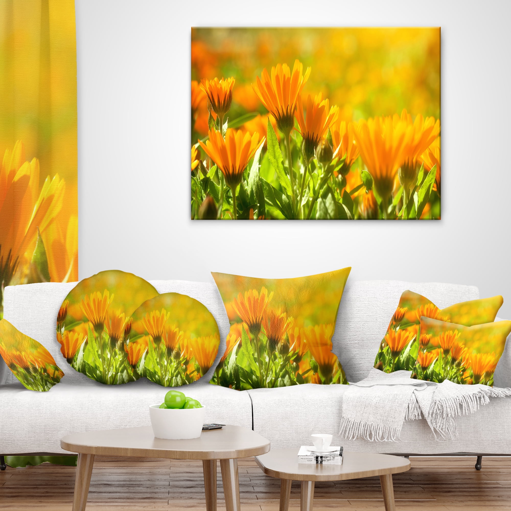 Designart Orange Marigold Flowers in Sunlight - Floral Throw Pillow - 16x16