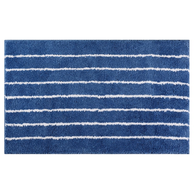 Alfombra de baño a rayas REGALWOVEN, suave y esponjosa, antideslizante, tapete absorbente de agua para bañera y ducha, azul oscuro 20" x 32"