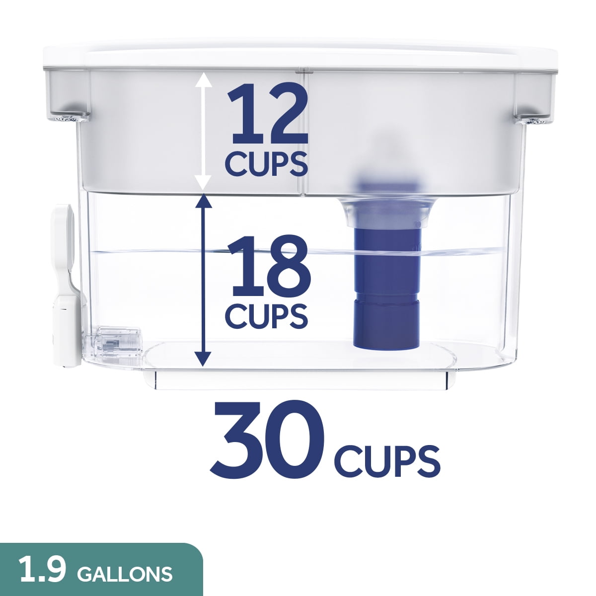 PUR PLUS 30 Cup Dispenser Filtration System, W 15.3" x H 10.1" x L 5.3", White, DS1811Z