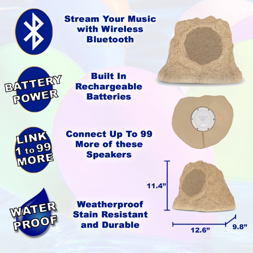 Theater Solutions B62S Fully Wireless 200 Watt Rechargeable Battery Bluetooth 6.5" Rock Speaker Pair Sandstone Link Up To 99 Speakers Wirelessly