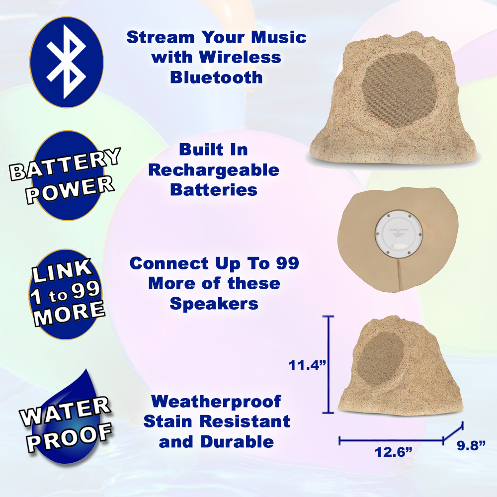 Theater Solutions B62S Fully Wireless 300 Watt Rechargeable Battery 6.5" Bluetooth Rock 3 Speaker Set Sandstone Link Up To 99 Speakers Wirelessly - image 2 of 7