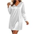 thumbnail image 4 of Guieoi Womens Dresses Long Sleeve Solid-Color Satin V-Neck Loungewear Nightgown Long Nightgown Midi Dress White XXL, 4 of 8