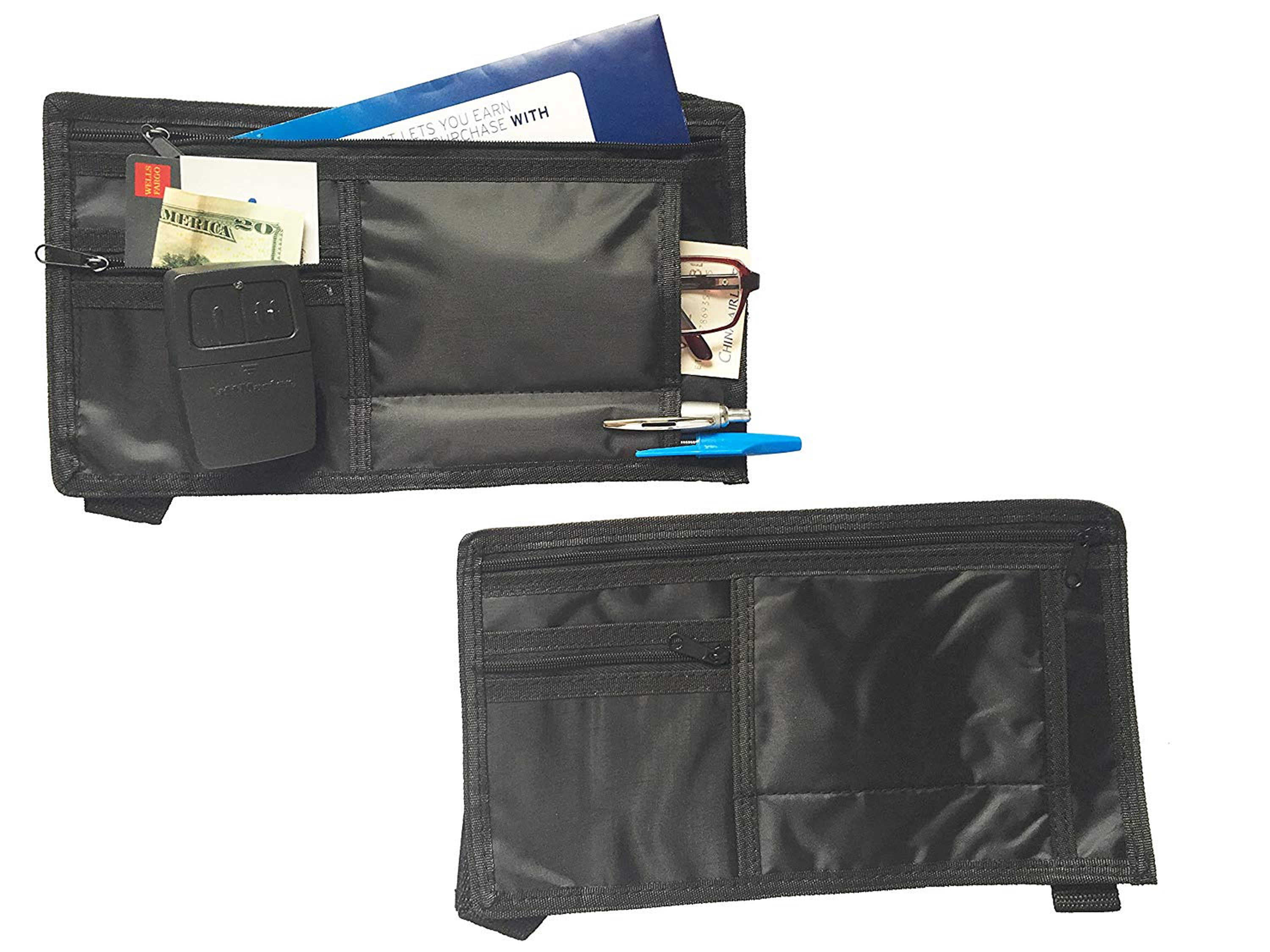 DeepRoar Car Truck Visor Panel Organizer Multi Storage Leather Bag with Net Pouch /& Zipper Pocket Gray