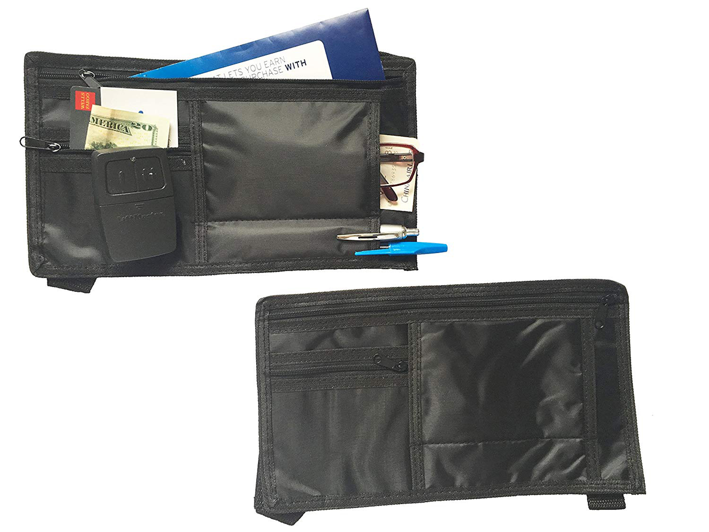 ENINFUT Car Sun Visor Organizer PU Leather Auto Interior Accessories Pocket Organizer with Multi-Pocket with Zipper Net Gray 