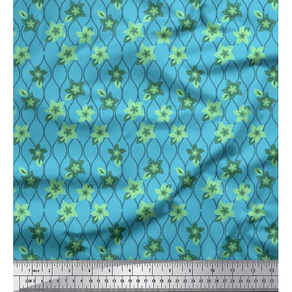 Soimoi Cotton Duck Fabric Floral & Ogee Damask Print Fabric by the Yard 42 Inch Wide