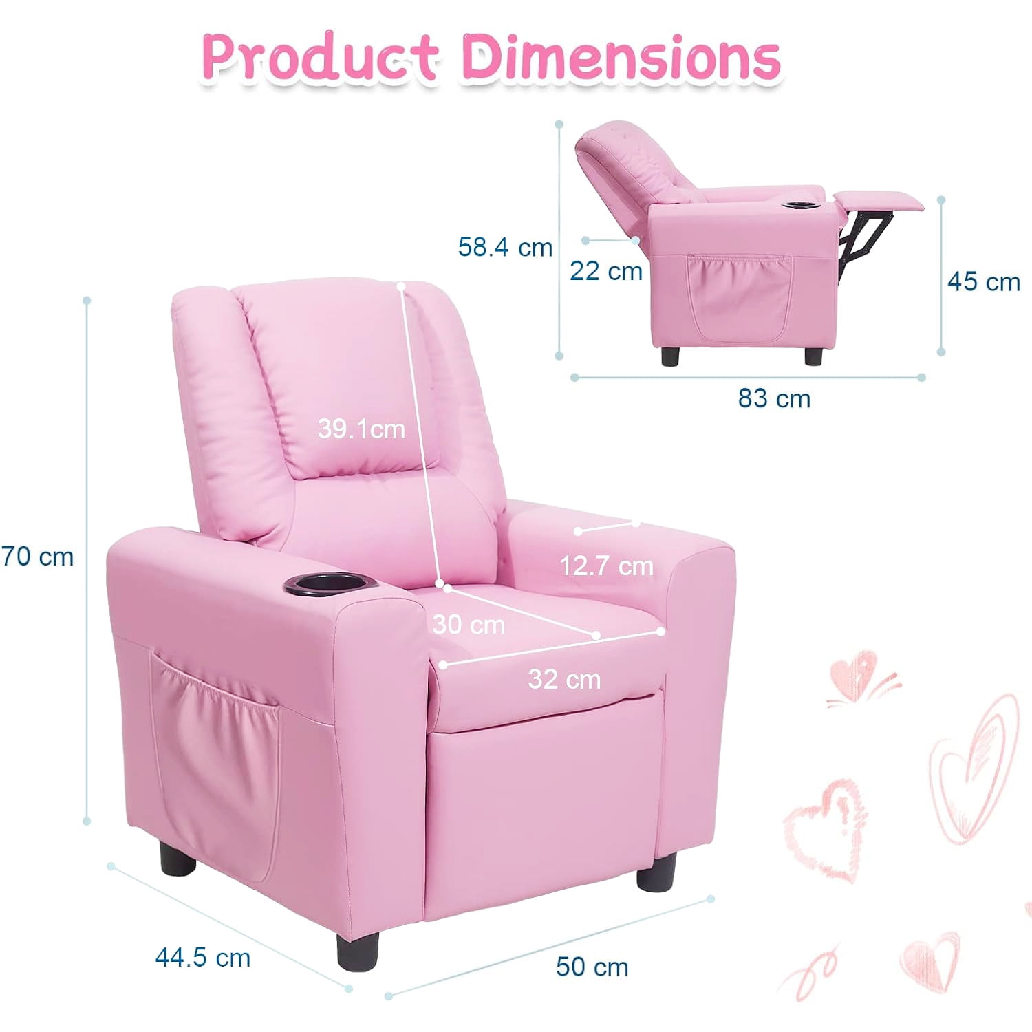 Alwalue Kids Recliner Chair with Cup Holder Recliner for Toddler Child Furniture for Baby Girls Age 1 4 Sweet Pink