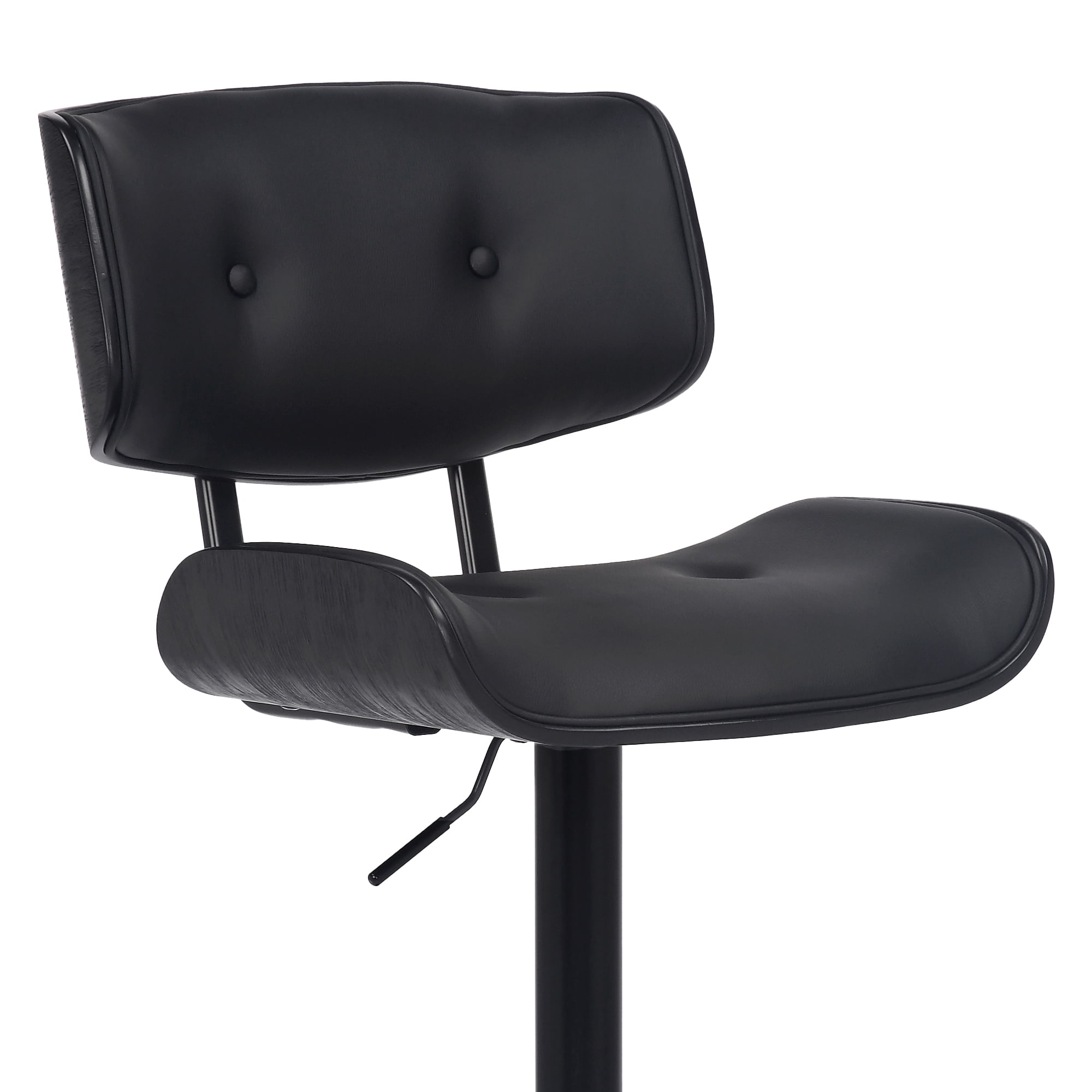 Armen Living Indoor Brooklyn Adjustable Swivel Black Faux Leather and Black Wood Bar Stool with Black Base