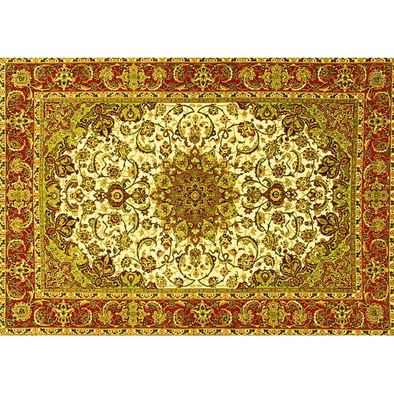 Ahgly Company Machine Washable Indoor Rectangle Persian Yellow Traditional Area Rugs, 5' x 7'