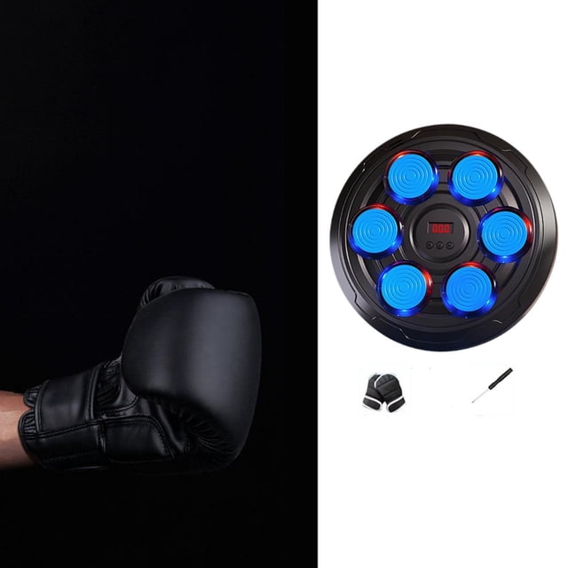 Máquina de boxeo con música para niños, objetivo, almohadilla de perforación, soporte de pared, entrenador de boxeo inteligente con guantes para práct Objetivo azul 6