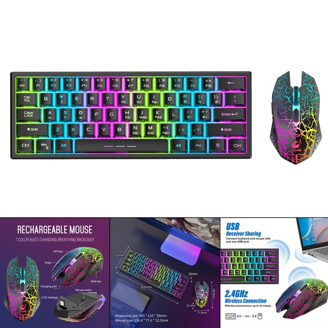 Mouse Inalámbrico y Teclado Inalámbrico Shamjiam 2.4G para Computadora Portátil de Escritorio Negro
