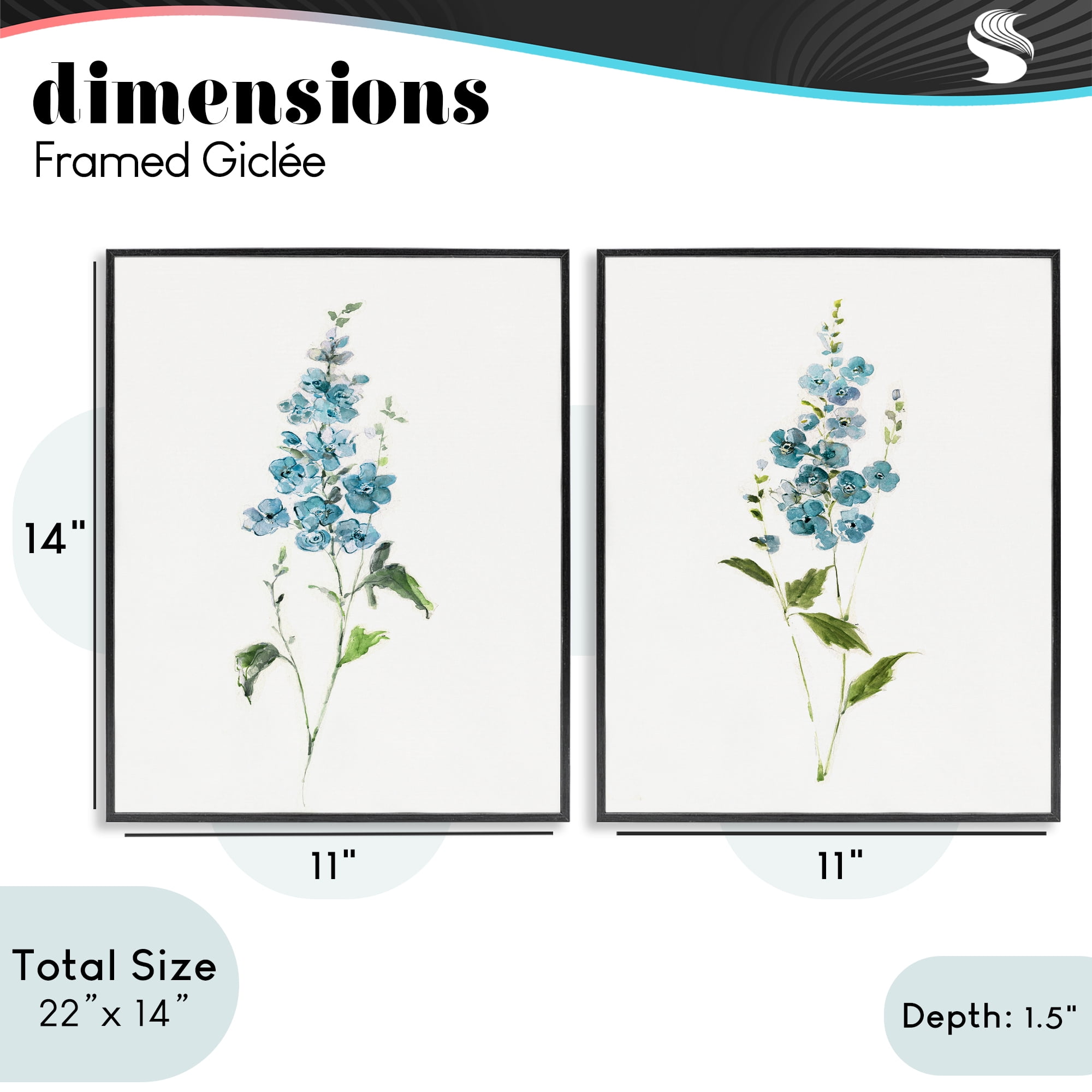Stupell Industries Blue Watercolor Sprigs 2 Piece Black Framed Giclee Art Set, design by Sally Swatland