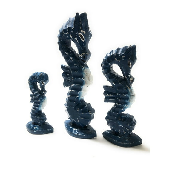 Seahorses Set of 3 - Rustic Blue Nautical Decor | #ort17009s3b