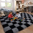 thumbnail image 2 of ZENELESS Checkered Fluffy Rug,Non-Slip Large Area Rug,Super Soft Indoor Fuzzy Carpet for Bedroom Living Room Home Decor,6x9 Black and Gray, 2 of 7