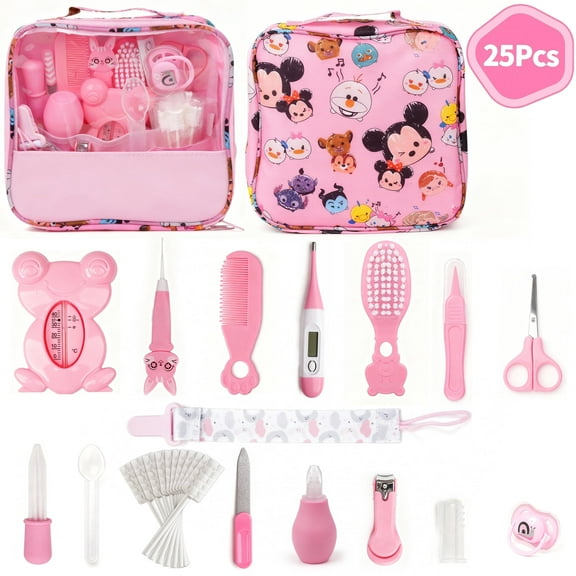 Qissep Baby Healthcare and Grooming Kit, 25 in 1 Baby Grooming Kit with Hair Brush Comb, Nail Clipper, Nasal Aspirator, Baby Essentials as a Newborn,Best Gifts for Infant Girls Boys,Pink
