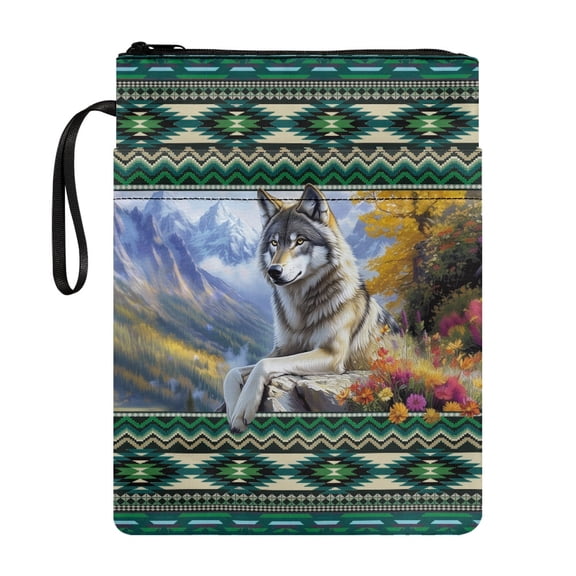 HELLHERO Book Covers, 11.42 x 8.66 Inch with Zipper for Book Lovers Gift Book Cover Sleeve Pouch, Book Cover Carrying Case Retro, Wolf in Mountain