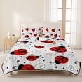 thumbnail image 3 of Full Quilt Set 78''x90'', Ladybug Lightweight Bedspread Coverlet Set with 2 Pillow Shams, Cartoon Red Black Dots Animals Modern Simple Breathable All Season Quilt Bedding for Bedroom/Guest Room, 3 of 9